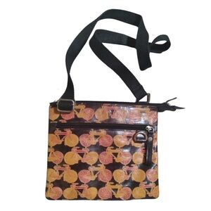 Ten Thousand Villages Leather Crossbody Bag – Bicycle Print – 9.5x8"